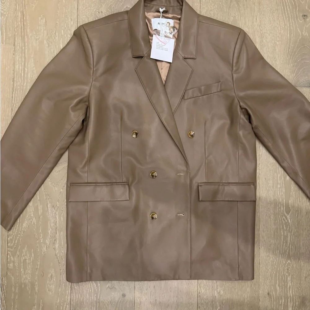 NWT Pistola Double-Breasted Brown Leather Blazer - Picture 1 of 4